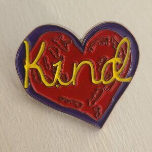 Kind Heart Love Lapel Pin Big Tie Tack Brooch - Penzey's Red Purple Yellow Badge